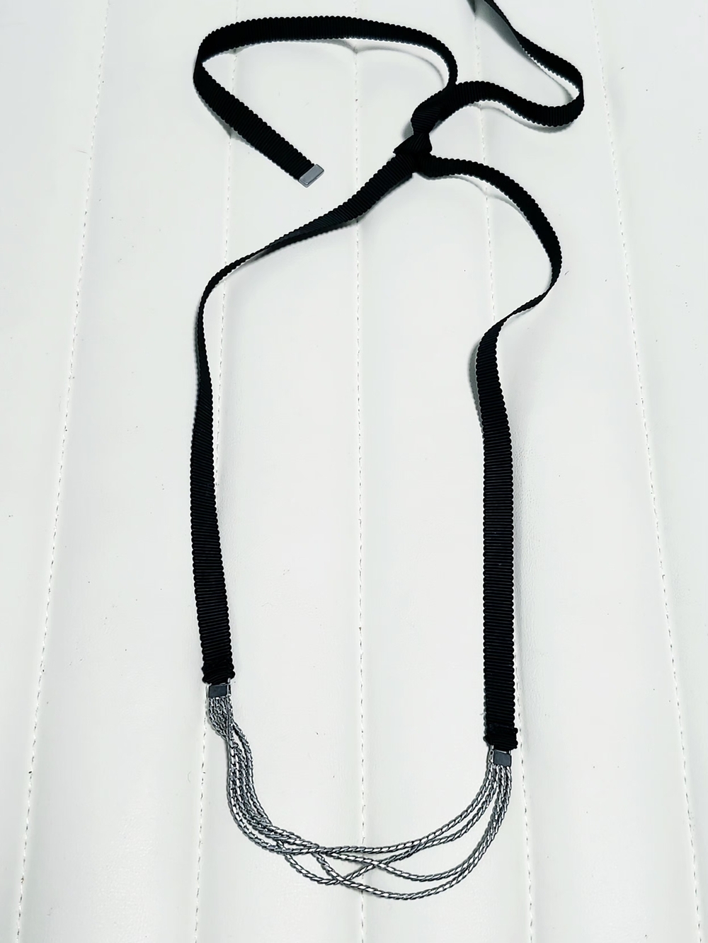 KEEP Collective Black Ribbon and Silver Multi-Strand Necklace